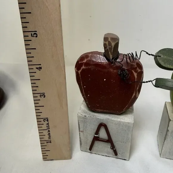 Rustic Wooden Farmhouse Wooden Letter Blocks Spelling Apples - Picture 8 of 9